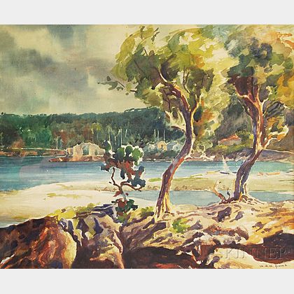 Geraldine de M. Goutiere Acomb (American, 1907-2000) Trees Along the Shoreline