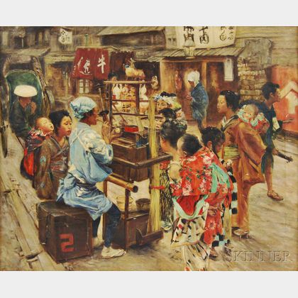 American School, 20th Century Chinese Street Vendor Crafting Figures from Blown Sugar