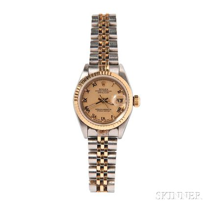 Lady's Stainless Steel and Gold "Oyster Perpetual Datejust" Wristwatch, Rolex