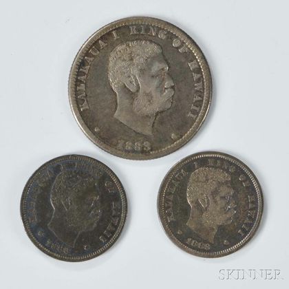 1883 Hawaiian Quarter and Two Dimes