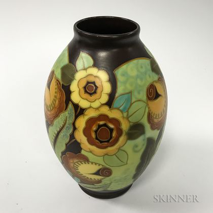 Art Deco Keramis Floral-decorated Ceramic Vase