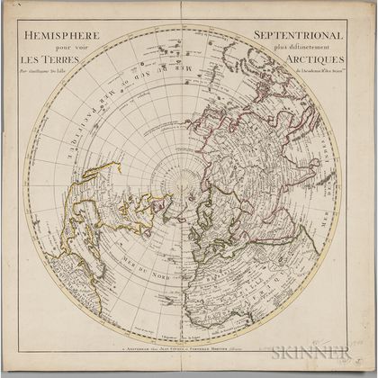 Arctic Circle. Guillaume de L'Isle (1675-1726) Hemisphere Septentrional pour voir plus distinctement les Terres Arctiques.