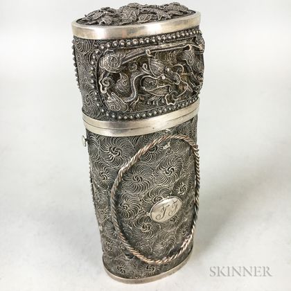 Chinese Export Silver Lidded Cannister