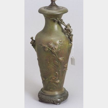 After August Moreau (French, active c. 1860-1910) Art Nouveau White Metal Vase Lamp Base