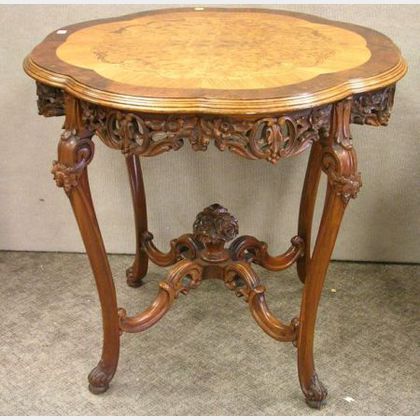 Rococo-style Exotic Wood Inlaid Carved Mahogany Occasional Table. 