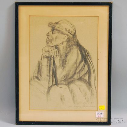After Kathe Kollwitz (German, 1867-1945) Portrait of a Pensive Man.