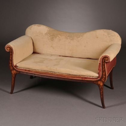 Dutch Mahogany and Marquetry Upholstered Settee