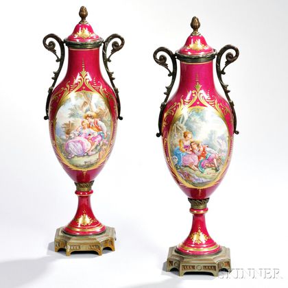 Pair of French Porcelain Urns