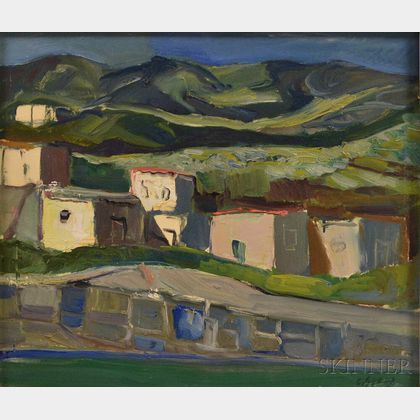 Costantino Spada (Italian, 1922-1975) Village Nestled in the Hills