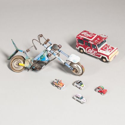 Group of Contemporary African Recycled Tin, Wire, and Plastic Toys.