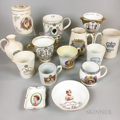 Fourteen British Royal Commemorative Ceramic Items. Estimate $200-400