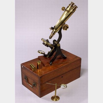 Lacquered-Brass Student's Binocular Microscope by Henry Crouch