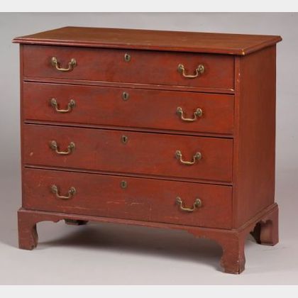 Chippendale Red-painted Birch Chest of Drawers