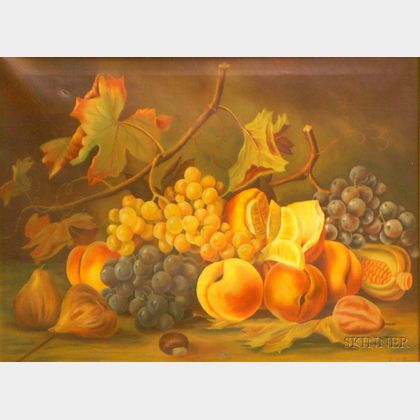 Framed American School Oil on Canvas Still Life with Fruit