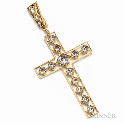 Antique 18kt Gold and Rose-cut Diamond Cross Pendant