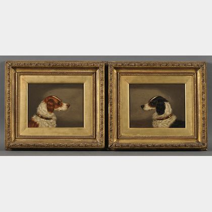 Continental School, 19th/20th Century Lot of Two Portrait Heads of Sporting Dogs
