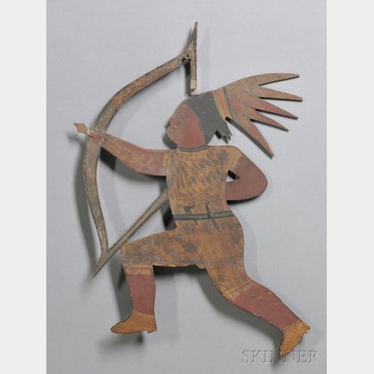 Polychrome-painted Indian and Bow and Arrow Sheet Iron Figure