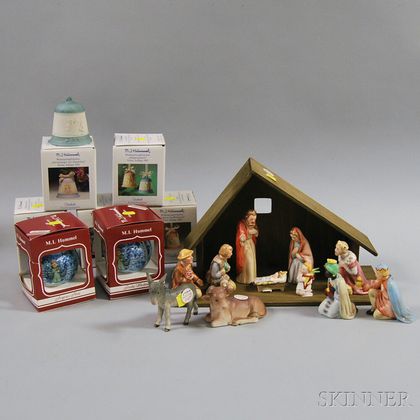 Hummel Christmas Manger and Eight Boxed Ornaments