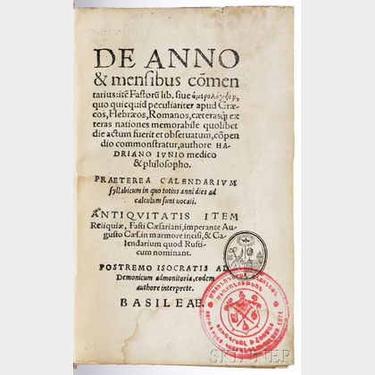 Junius, Hadrianus [aka Adriaen de Jonghe] (1511-1575) De Anno & Mensibus Commentarius.