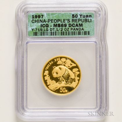 1997 Chinese 50 Yuan Large Date Gold Panda, ICG MS69.