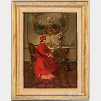 Albert Joseph Penot (French, 1862-1930) Elegant Interior with Cardinal Training His Dog