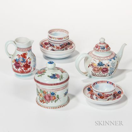 Polychrome Enamel-decorated Milk Glass Tea Set