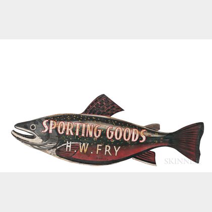 Two-sided Painted Fish-form "H.W. Fry Sporting Goods" Trade Sign