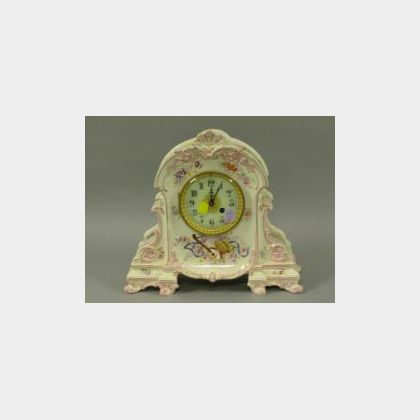Louis XV Style Floral Decorated Ceramic Mantel Clock