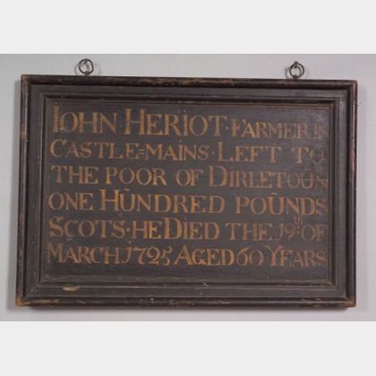 Painted Wooden Memorial Sign, Scotland, possibly 18th century