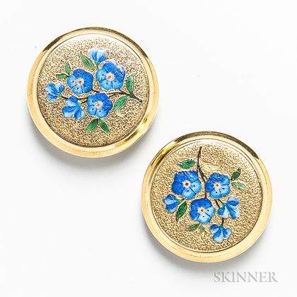14kt Gold and Enamel "Forget Me Not" Cuff Buttons