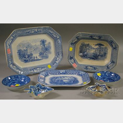 Seven Pieces of Assorted English Blue and White Transfer-decorated Staffordshire