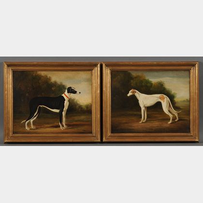 Continental School, 20th Century Lot of Two Paintings of Greyhounds