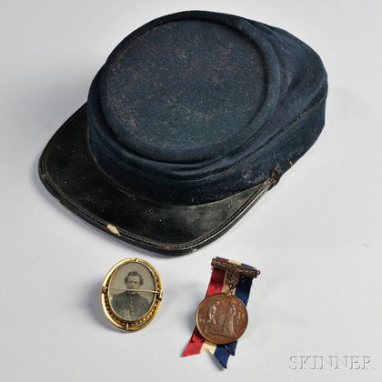 Identified Civil War Tiffany Medal with Cameo Brooch, Soldier's Image, and Grand Army of the Republic Kepi