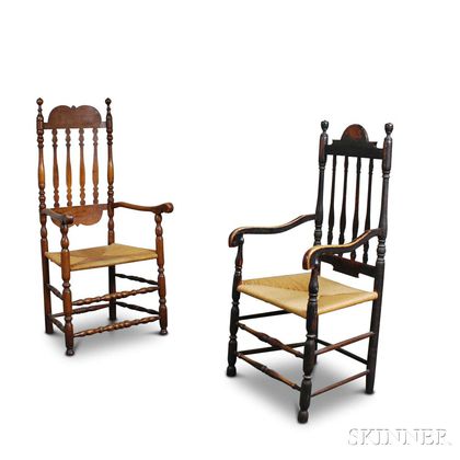 Two Bannister-back Maple Armchairs