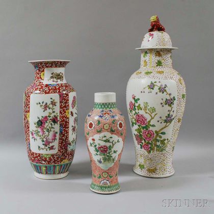 Three Famille Rose Porcelain Vases