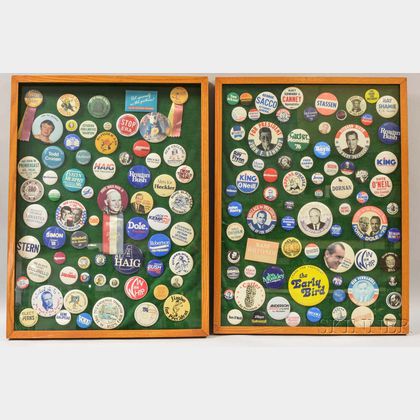 Two Framed Groups of American Political Campaign Buttons