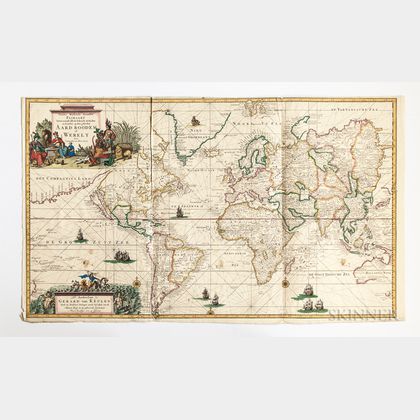 World. Gerard van Keulen (1678-1726) Nieuwe Wassende Graaden Paskaart Vertoonende alle de bekende Zeekusten en Landen op den geheelen A
