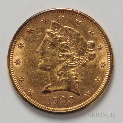 1908 $5 Liberty Head Half Eagle