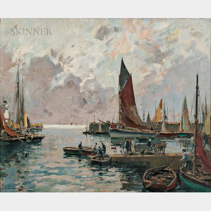 Paul Emile Lecomte (French, 1877-1950) Bustling Harbor Scene