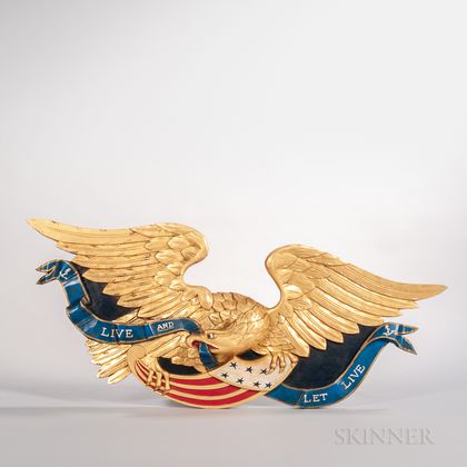 Carved, Gilded, and Painted Spreadwing Eagle Plaque