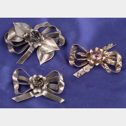 Three Sterling Silver Bow Brooches, Hobe