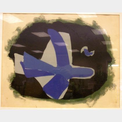 Framed Lithograph on Paper of an Abstract Bird