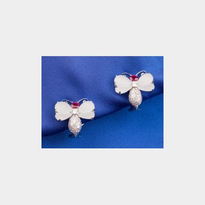 Diamond, Ruby, and Rock Crystal Butterfly Earclips
