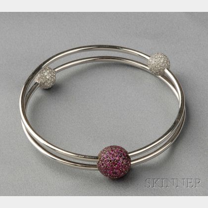 18kt White Gold, Pink Sapphire, and Diamond Bracelet