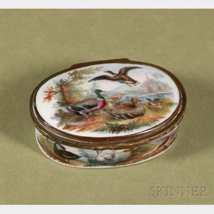 French Painted Porcelain Oval Patch Box