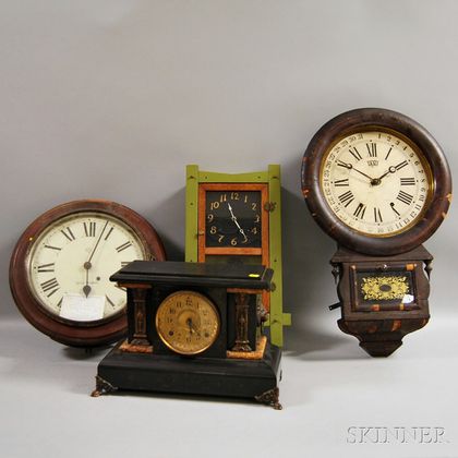 Three Wall Clocks and a Mantel Clock