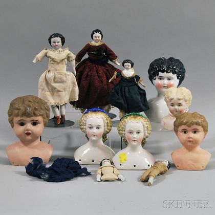 Group of Small China Head Dolls and Doll Heads
