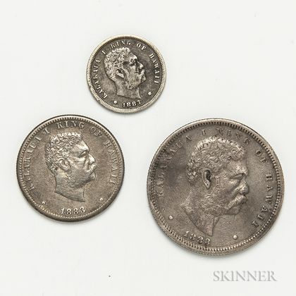 1883 Hawaiian 50, 25, and 10 Cents