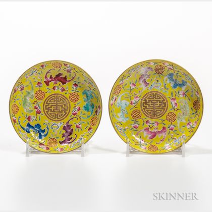 Pair of Famille Jaune Dishes