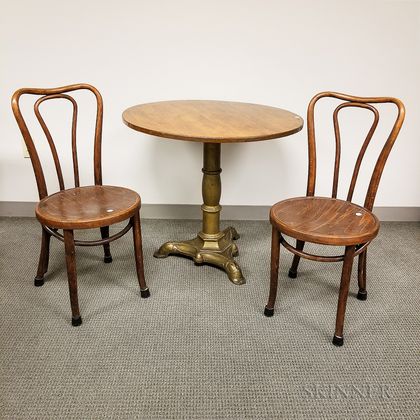 Victorian Cast Iron and Maple Table and a Pair of Thonet-style Bentwood Chairs